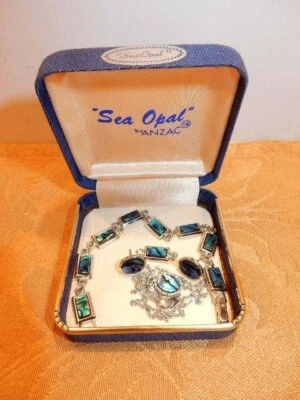 Joyería, collar, pendientes y pulsera vintage concha de abulón de ópalo marino Foto 1 de 4