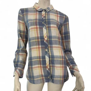 BARBOUR Camicia celeste fantasia quadri multicolore Tg EUR 38 Cotone Lino - Foto 1 di 14