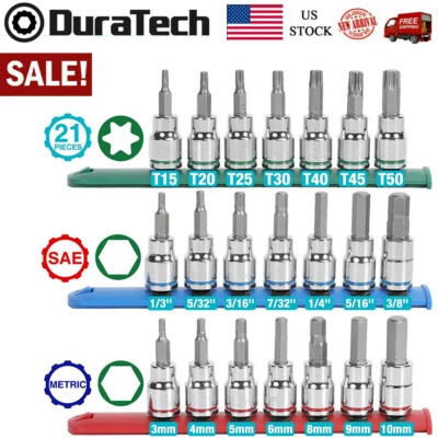 DURATECH Bit Socket 21-PC Set 3/8'' Allen Bit Socket Metric&SAE Hex Bit Sockets - Image 1 of 4
