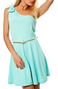 Sexy Miss Women Girl Mini Dress One Shoulder Dress 34/36/38 Mint Belt Gold New - Picture 1 of 4