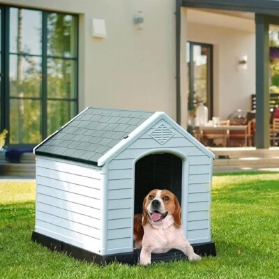 YITAHOME 28,5"" Plástico Casa para Perros Exterior Interior Casa para Perros Refugio para Cachorros Agua Re Foto 1 de 4