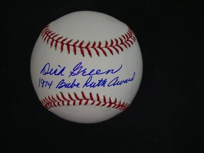 DICK GREEN SIGNED OMLB BASEBALL WITH "1974 BABE RUTH AWARD" INSCRIPTION JSA COA - Image 1 of 4
