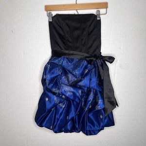 Jessica McClintock Gunne Sax Vintage Y2K Blue Silver Strapless Mini Dress size 5 - Picture 1 of 7
