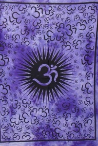 Cotton Tapestry Center Om Kiran Bohemian Purple Home Decor Wall Hanging 40x30" - Picture 1 of 4