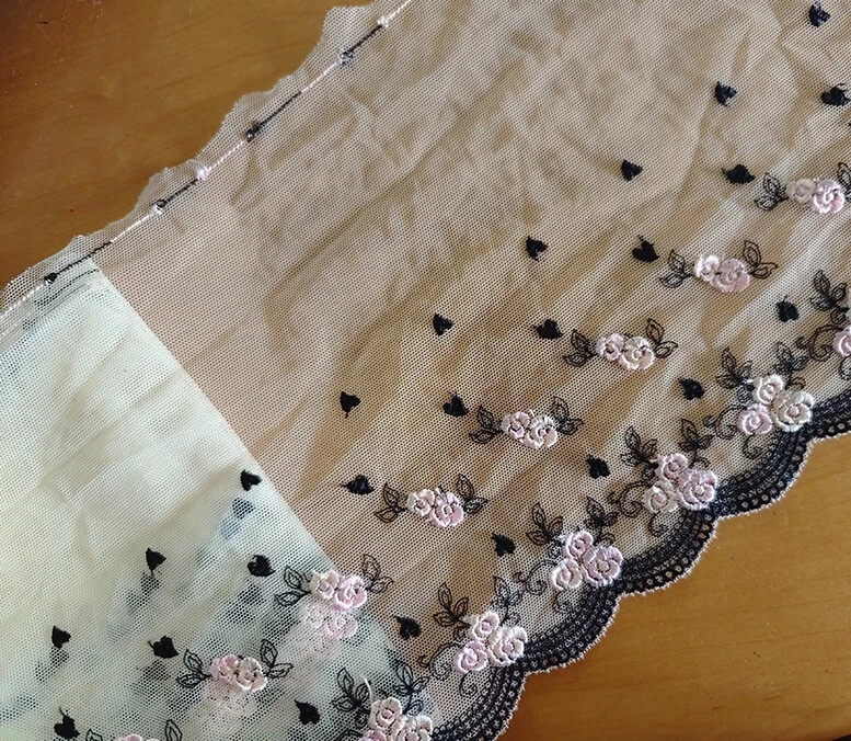 3 Yards 8.5" Wide Mesh Tulle Cream Lace/embroidered Pink Rose flower  eh0246 - Image 1 of 2