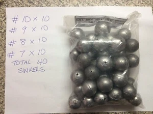 40 Ball Sinkers Size 10 Size 9 Size 8 Size 7 Surf or Reef SINKERS 10 Of Each - Picture 1 of 1