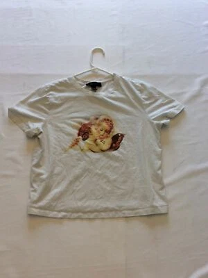 Camiseta para mujer Forever 21 manga corta talla 0 logotipo de ángel algodón blanca Foto 1 de 4