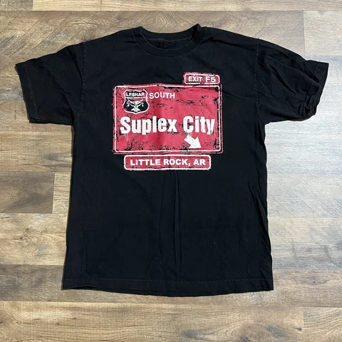 WWE Brock Lesnar Suplex City Little Rock T-Shirt Adult Sz M Black Double Sided Cover