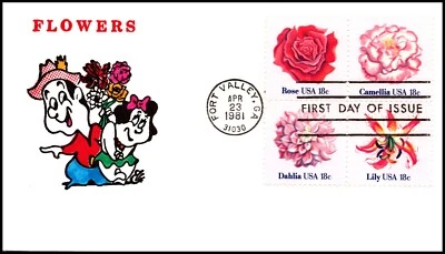Scott 1879a 18 Cents Flower Issue Ellis Cartoon Cachet FDC - Image 1 of 2