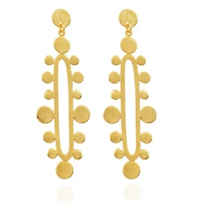 Statement Earring Matte Finish Gold Plated Push Back Brass Drop Dangle Earring - Picture 1 of 3