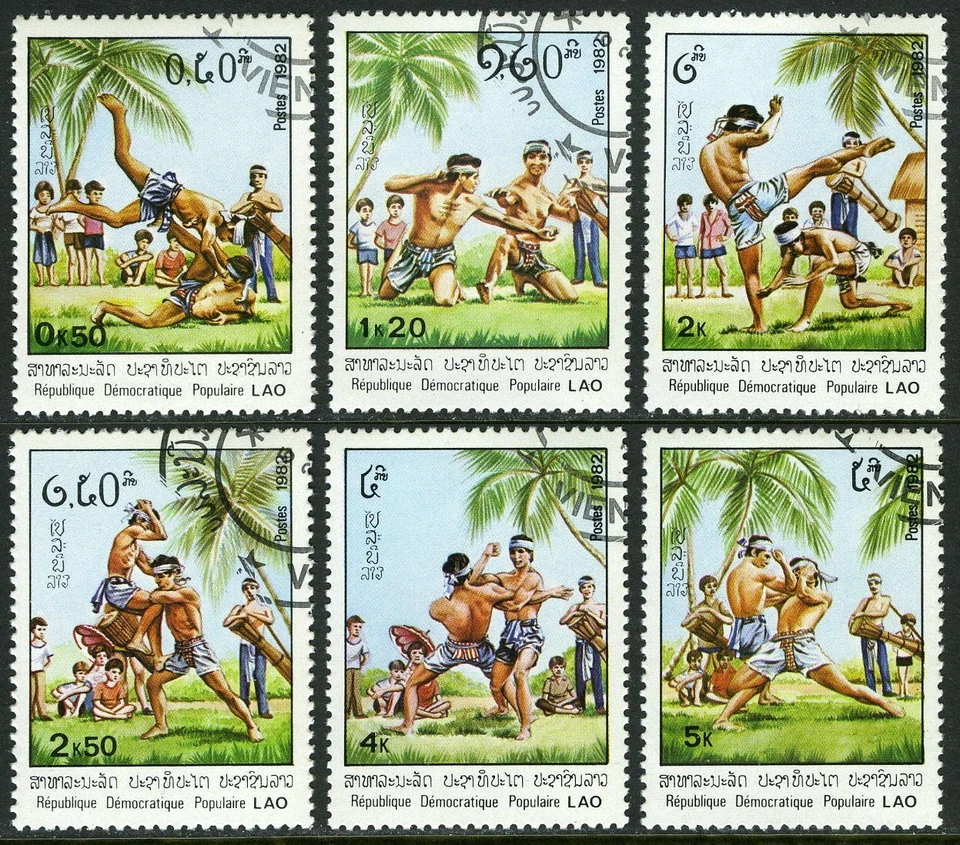 Laos 361-366,CTO.Michel 529-534, Laotian wrestling,1982. - Image 1 of 1
