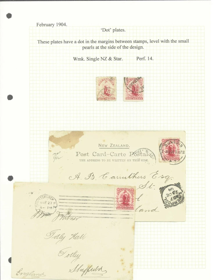 SAVOYSTAMPS-NEW ZEALAND COVER & CARD -1904-BOTH TO ENGLAND & 2 STAMPS-WITH ERROR - Image 1 of 1