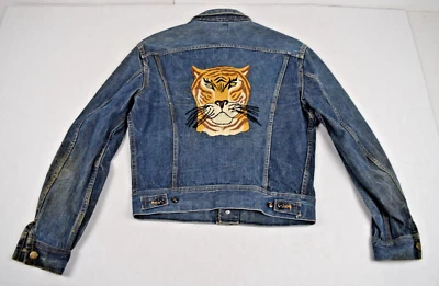 Chaqueta Jean Lee Vintage Talla S Azul Años 60 70 Bordada Tigre Floral Hecha en EE. UU. Foto 1 de 4