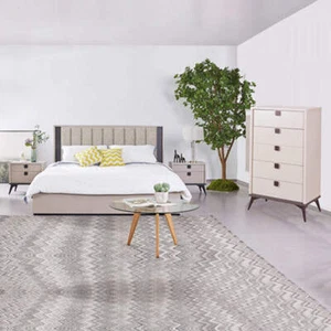 Queen 4 Pcs Bedroom Suite with Tallboy Fabric Upholstery MDF Combination of Cham - Picture 1 of 15