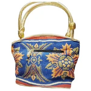 Antique Boho Floral Tapestry Handbag w/Gold-Tone Accents Zip Closure, Unique - Picture 1 of 13