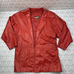 Toffs Red Genuine Leather Oversized Fashion Coat Jacket Women's Size L Casual