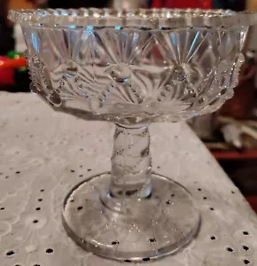 Vng Clear Greentown Indiana Pressed Glass Cord Drapery Pedestal Candy Dish 4.5" - Picture 1 of 5