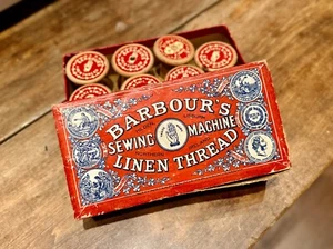 Antique Barbour's Sewing Machine Thread Spools and Original Box (Set of 7) - Picture 1 of 10