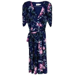 Eliza J Damen blau Blumendruck Gürtel Midi Wickeloptik vorne Kleid Größe 2 - Bild 1 von 8