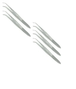 5 PC Iris Dressing Serrated Forceps 4"  Satin Curved Surgical Instrument  - Picture 1 of 3