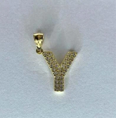 Colgante Oro Amarillo 14K Inicial Letra Y Doble Circonita Blanca Líneas de Piedra Foto 1 de 2