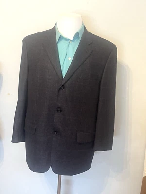 Men's Jack Victor Prossimo Blue/Black Windowpane Plaid Sport Coat Jacket Sz 44 R - Image 1 of 4