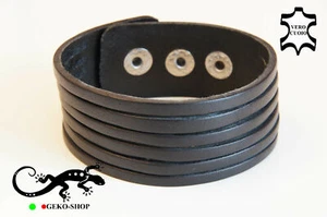 BRACCIALE di PELLE / CUOIO UOMO POLSINO REGOLABILE NERO/MARRONE ROCK DARK PUNK - Imagen 1 de 3