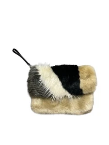 RIVER ISLAND LARGE MULTI COLOURED FLUFFY FAUX FUR CLUTCH BAG Beautiful - Picture 1 of 12
