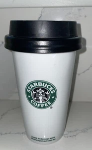 Starbucks 2009 Menu Travel Mug To Go Coffee Cup Ceramic Tumbler with Lid 12 oz - Picture 1 of 6