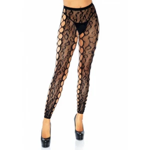 Collant sexy donna nero trasparente con ricami fantasia leopardato senza piede - Imagen 1 de 6