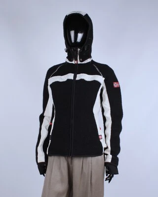 Mujer DALE OF NORWAY Windstopper Lana Negro Blanco Cremallera Sudadera con Capucha Reflectante Talla L Foto 1 de 4