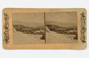 Antique Stereoview Photo Hot Spring Terrace Yellowstone Park Hotel In Distance - Picture 1 of 4