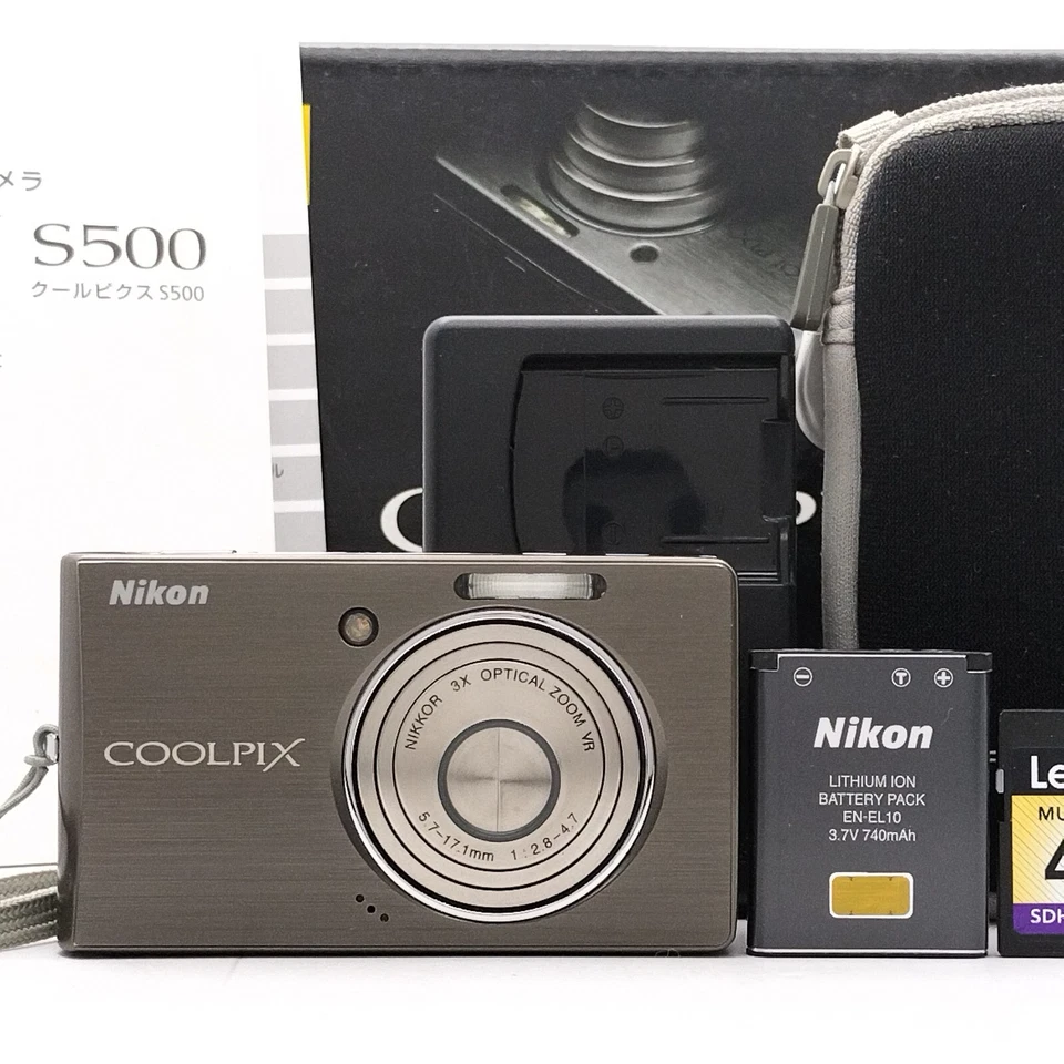[MINT] Nikon COOLPIX S500 Black 7.1MP 3x Digital Camera w/Box,SD & Case Japan - Image 1 of 4