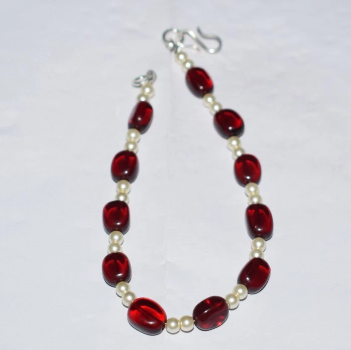 Pearl Ruby Gemstone Oval Smooth 4x8x10 mm Beads 925 Sterling Silver Bracelets - Image 1 of 4