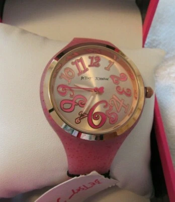  RELOJ DEPORTIVO MUJER BETSEY JOHNSON CARA BLANCA - TONO DORADO ROSA SILICONA Foto 1 de 4