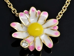 Christian Dior Diorette Diamond 1P 18k Yellow Gold Pink Flower Pendant Necklace - Picture 1 of 5