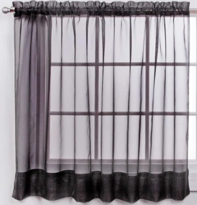 1PC Elegance Sheer Voile Rod Pocket Panel 60x24 Panel Onyx Black Stylemaster - Image 1 of 2