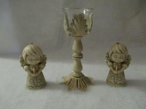Wolin West Haven Connecticut 3 Piece Set Candle Holder and 2 Angel Ornaments - Picture 1 of 12