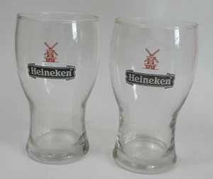 Pair of 0.5L Heineken Beer Glasses Windmill Logo 6.25" Tall - Picture 1 of 2