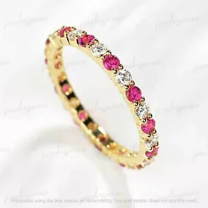 1Ct Round Cut Lab Created Pink Ruby Women's Engagement Ring 14K Yellow Gold Over - Picture 1 of 3