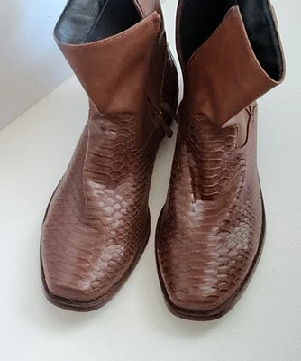 Talla 45/11 Hombre Marrón Vaquero Cuero Caimán Media Pantorrilla Botas Occidentales Cremallera Lateral Foto 1 de 4