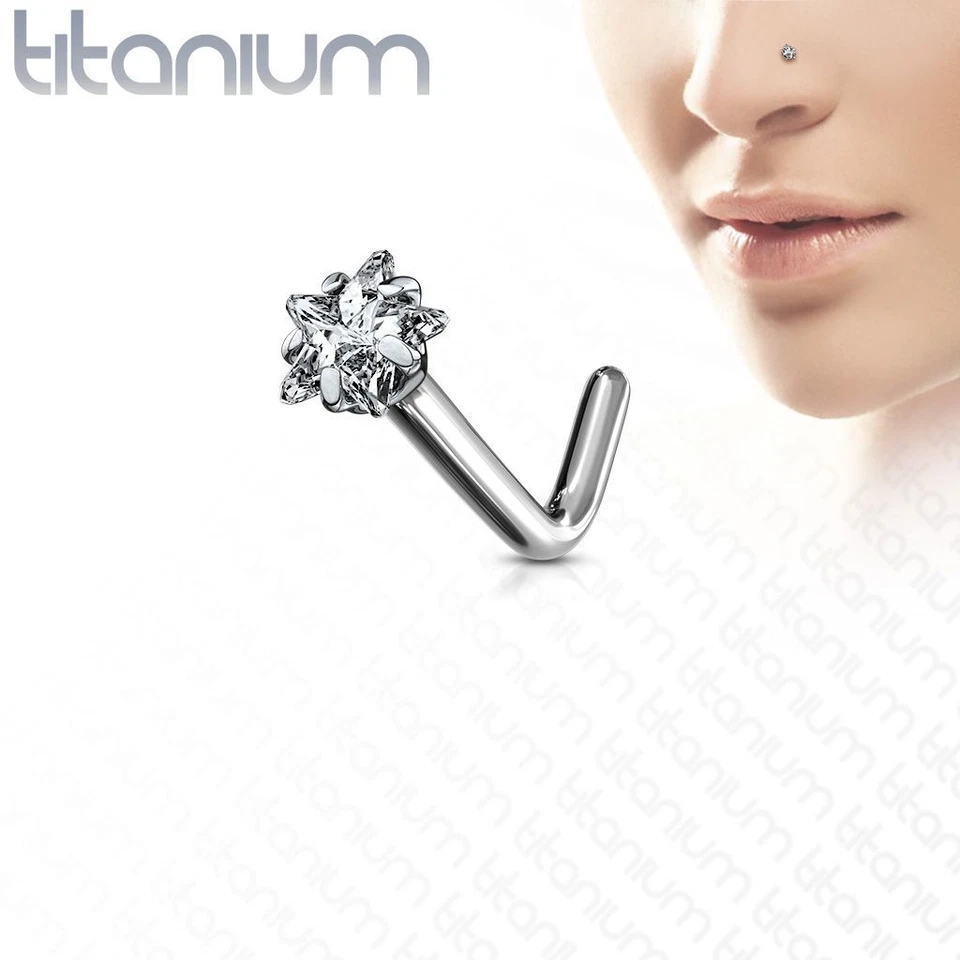 Piercing Naso Asta L Strass Stella Titanio G23 - Immagine 1 di 1