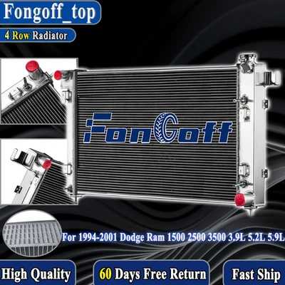 4 Row Aluminum Radiator For 1994-2001 98 Dodge Ram 1500 2500 3500 3.9L 5.2L 5.9L - Image 1 of 4