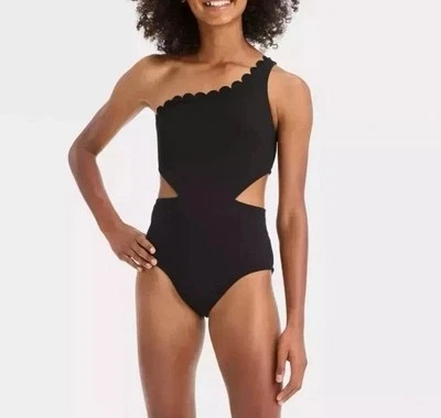 Traje de baño de una pieza festoneado lateral recortado clase de arte para niñas negro M (8) venta al por menor $17 Foto 1 de 4