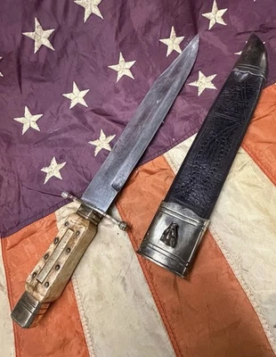 Auténtico cuchillo Bowie hecho en Sheffield por J. English & Hubers aprox. 1835-1860 Foto 1 de 4