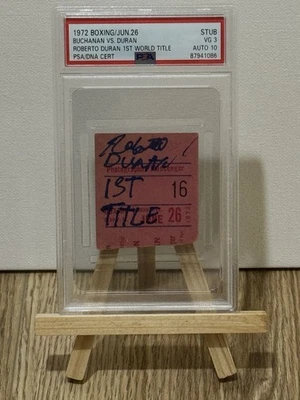 Talón de boleto de boxeo automático firmado por Roberto Duran primer título 1972 vs Buchanan PSA POP1 Foto 1 de 4