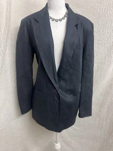 Blazer CC Courtney Vintage 100 % lino azul marino talla 12 hombreras - Imagen 1 de 12