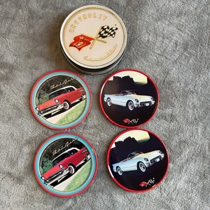 Vintage Chevrolet Corvette Bel Air Coaster Set with Tin Storage Case - Picture 1 of 4