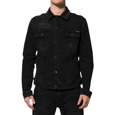 DOLCE & GABBANA Jacket Black Cotton Denim Stretch Button Up IT58/US48/3XL $1120 - Image 1 of 4