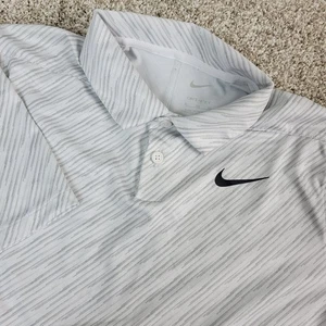 Nike Dri Fit Youth XL weiß grau gestreift Performance Stretch Polo Kurzarm - Bild 1 von 6